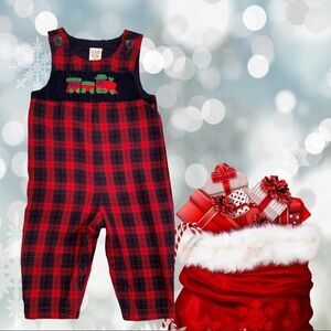 Class Club Size 9M Red & Green Plaid  Appliquéd Train One Piece Romper